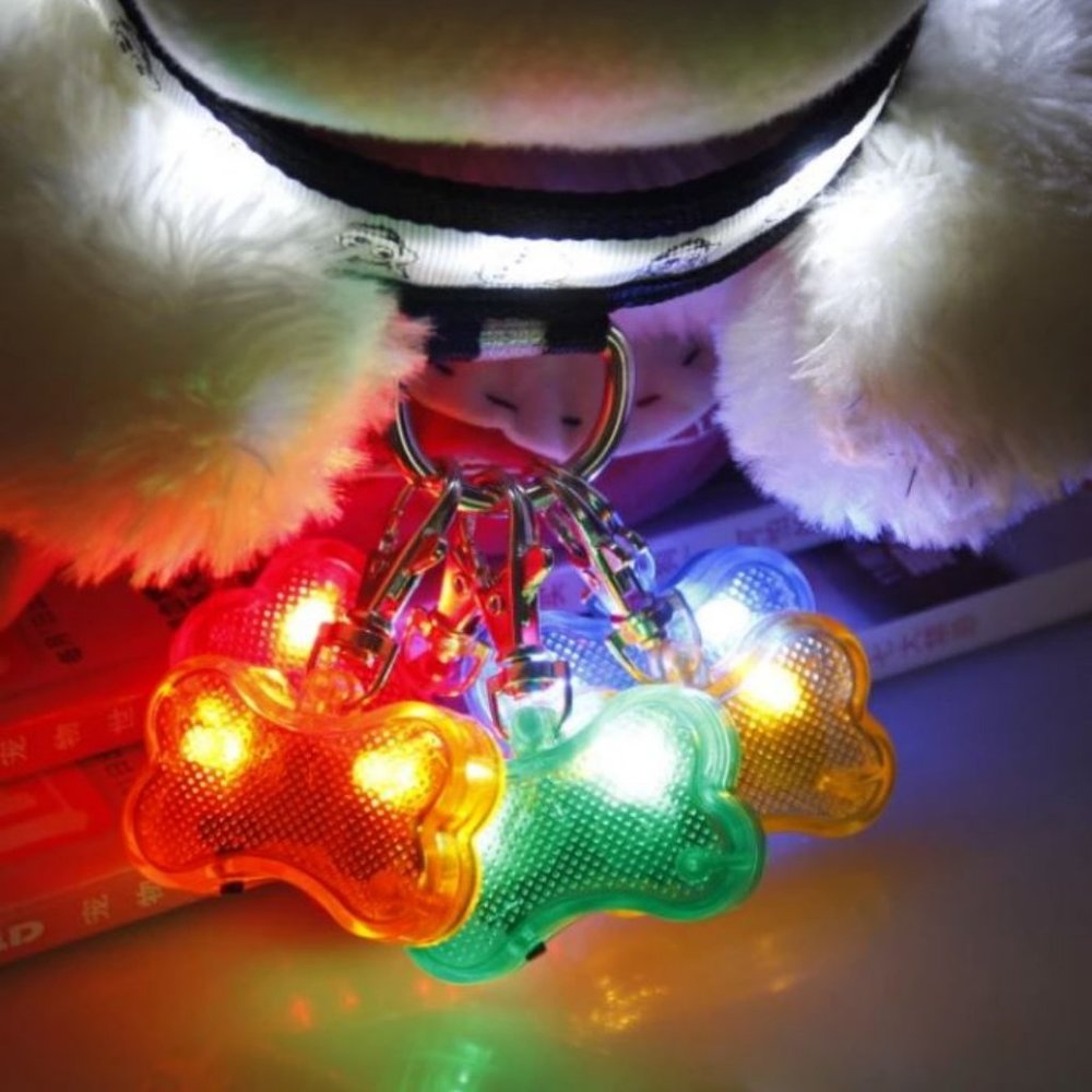 LED Safety Light Name Tag Bone Shaped Pendant Dog
